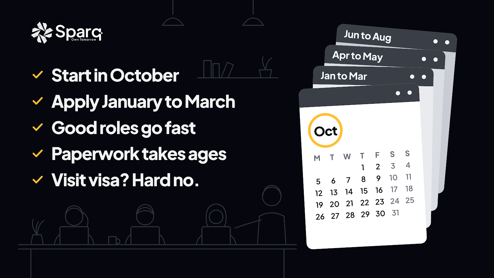 Illustrated October to August calendar showing when UAE students should search, apply and start a summer internship.